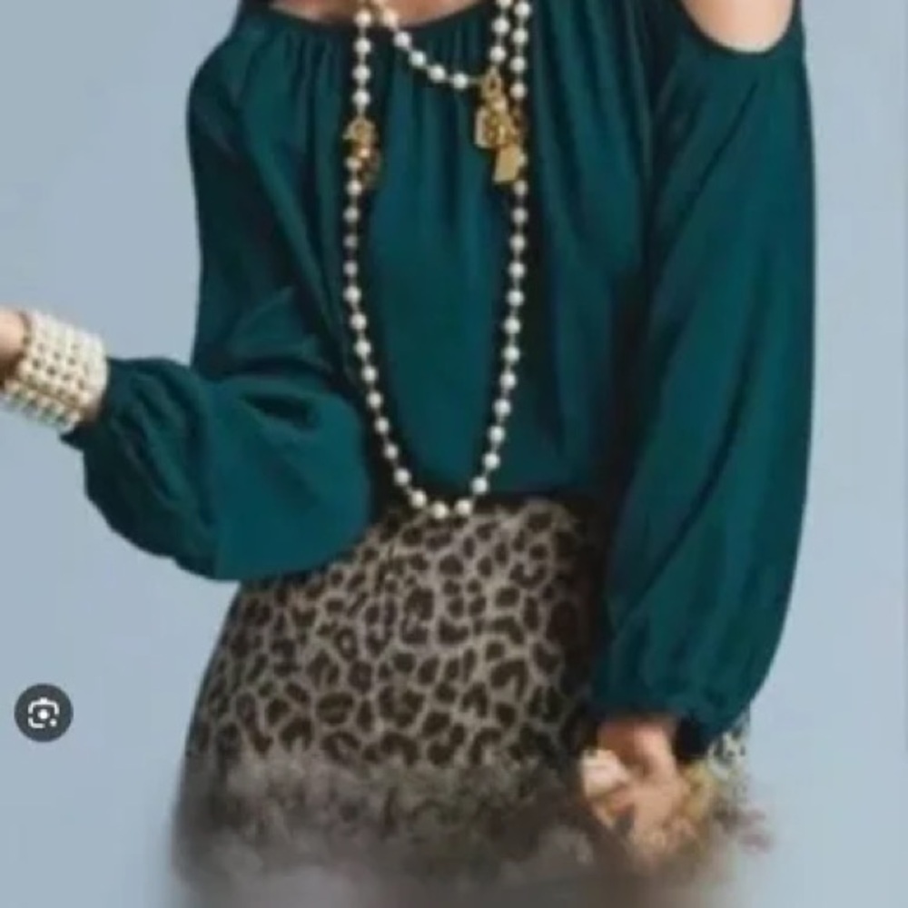 CAbi Teal Cold Shoulder Blouse Small